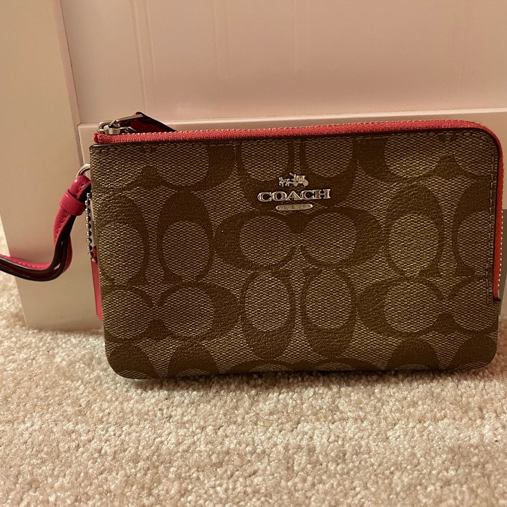 COACH Double Zip Wallet Signature Brown/Pink *LIKE NEW!!*